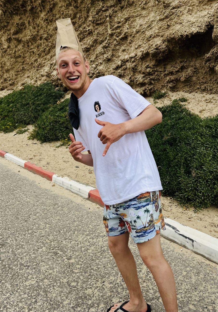 Wearing the Hedgehog tee on the beach